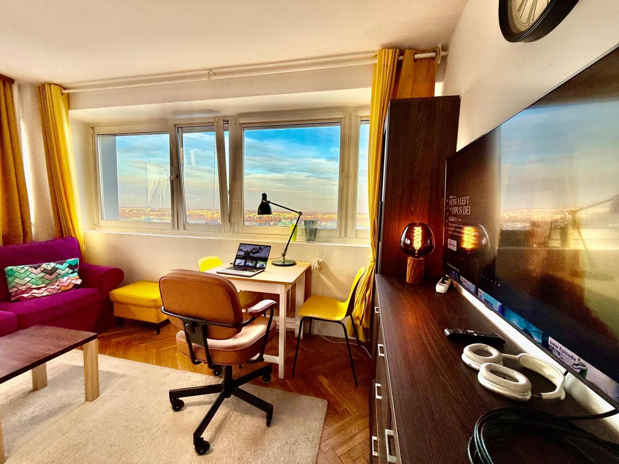 Super Apartment Yellow 2X Metro Fast Wifi 1 Gbs Netflix Panorama Miasta Varšava Exteriér fotografie